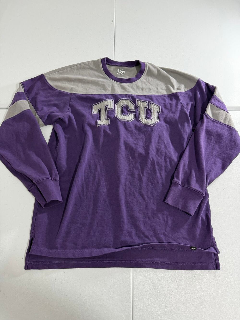 TCU Horned Frogs Long Sleeve Shirt Mens L ’47 Brand Purple Gray College